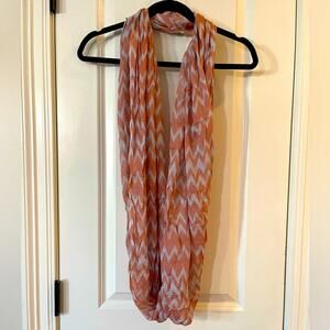 Pink & Grey Chevron Print Infinity Scarf- EUC